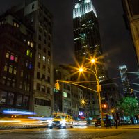 Busy Night in Manhattan Looking up at the Empire State Building | Blurbomat.com